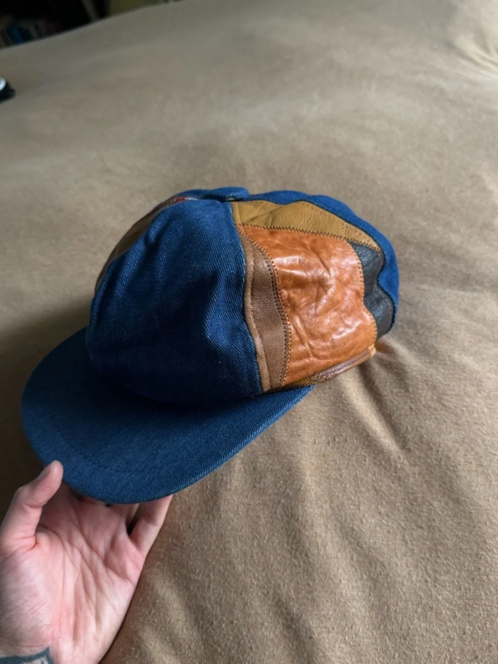 Rare Vintage 70's Leather/denim Applejack Hat - Picture 4 of 6